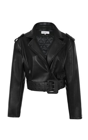Clothing : Jackets : 'Marin' Black Vegan Leather Cropped Belted Jacket