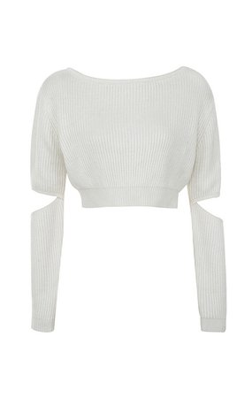 Clothing : Tops : 'Tatum' Off White Cropped Soft Rib Knit Sweater
