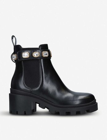 GUCCI - Trip crystal-embellished leather Chelsea boots | Selfridges.com