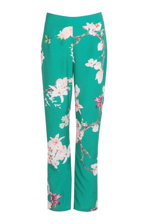 Tall Woven Floral Print Trousers | boohoo green