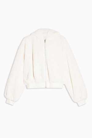 Cream Faux Fur Zip Hoodie | Topshop white