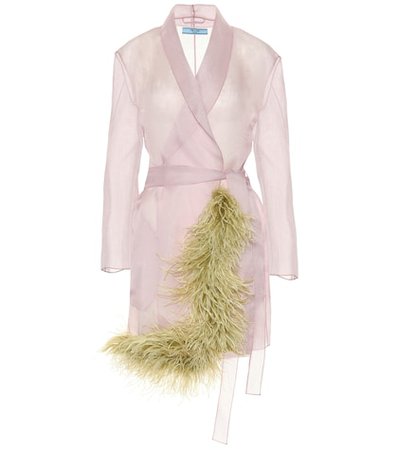 Feather-trimmed silk organza coat
