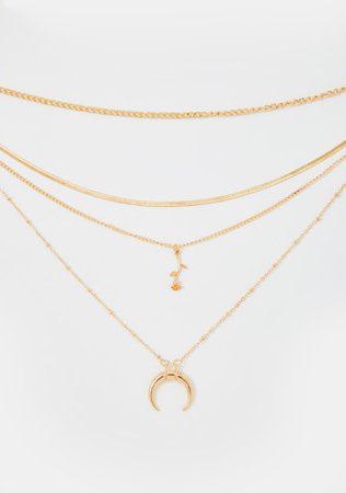 Layered Chain Rose And Moon Charm Necklace - Gold | Dolls Kill