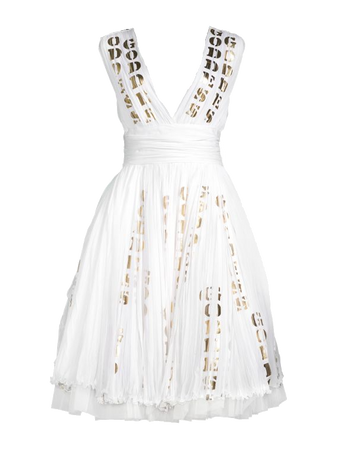 Moschino White Gold Goddess Print Tulle Dress (Dei5 edit)