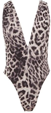 Marissa Leopard Print Cross Back Swimsuit - Womens - Grey Print