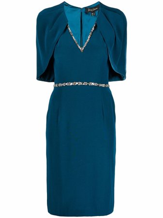 Jenny Packham stud-embellished cape-sleeve dress - FARFETCH