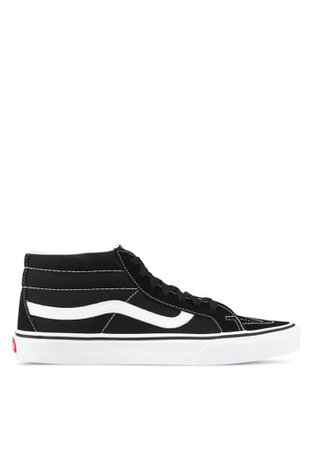 a pair of Vans SK8-Mid Reissue Sneakers in black/true white color - Buscar con Google