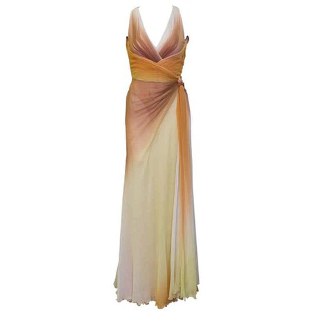 Early 2000's Versace Tan Ombre Gown For Sale at 1stdibs