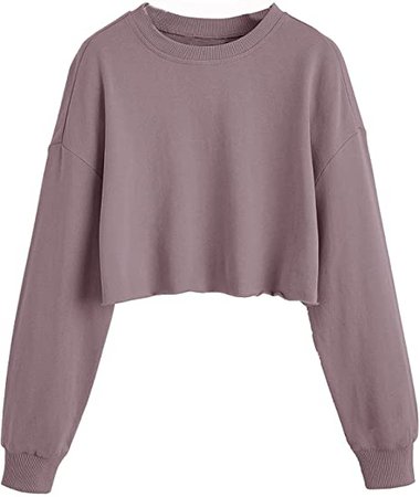 SweatyRocks Women's Casual Long Sleeve Raw Hem Pullover Crop Tops Sweatshirts : Clothing, Shoes & Jewelry