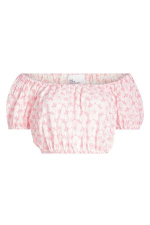 Leandra Eyelet Printed Cotton Cropped Top Gr. 3
