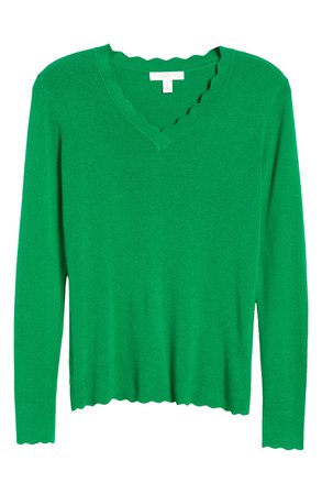 1901 Scallop Trim V-Neck Sweater green