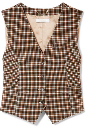 Chloé | Checked woven and satin-jacquard vest | NET-A-PORTER.COM