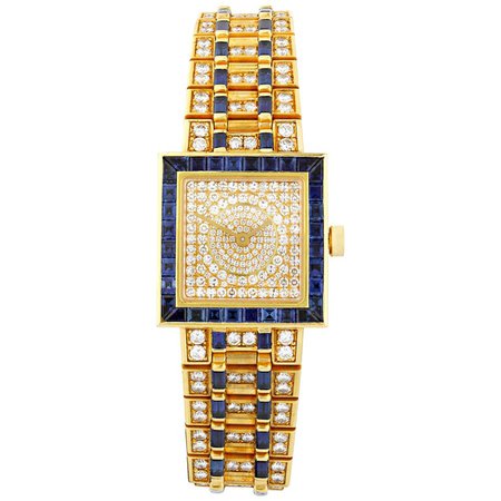 Bulgari Diamond and Sapphire Quadrato Wristwatch For Sale at 1stdibs