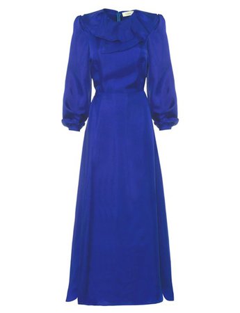 Lisou Sienna Blue ruffle neck silk maxi dress