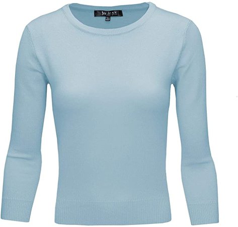 YEMAK Women's 3/4 Sleeve Crewneck Lightweight Basic Casual Knit Pullover Sweater MK3636-LBL-XL at Amazon Women’s Clothing store