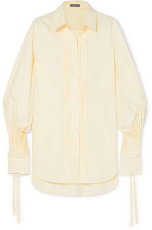 Pintucked Striped Cotton-poplin Shirt - Yellow
