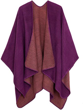 Urban CoCo Women's Color Block Shawl Wrap Open Front Poncho Cape (Series 7-Purple) at Amazon Women’s Clothing store