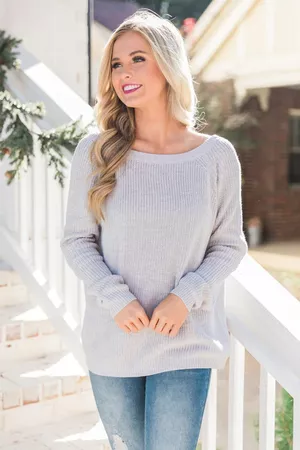 Just Ask Me Sweater Light Grey - The Pink Lily
