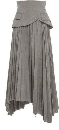 Pleated Peplum Cotton Midi Skirt