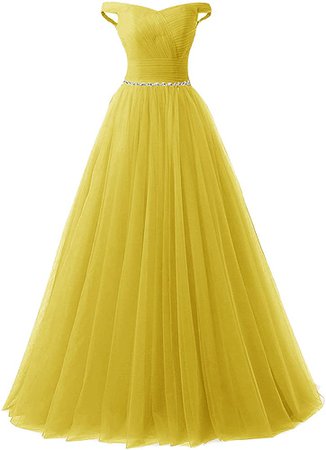 APXPF Women's Long Tulle Crystal Formal Prom Dress Quinceanera Dress Ball Gown Yellow US10 at Amazon Women’s Clothing store