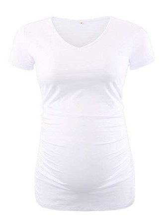 Pinkydot Women's V Neck T Shirt Classic Side Ruched Pregnancy Maternity T-Shirt Tops at Amazon Women’s Clothing store: