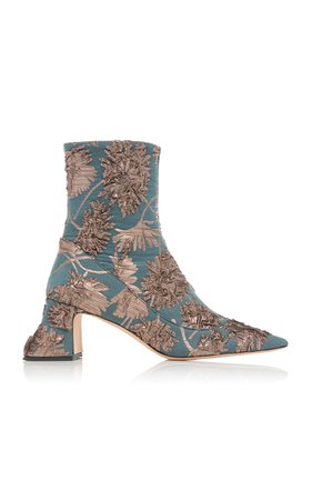 Metallic Silk Brocade Ankle Boots by Rochas | Moda Operandi