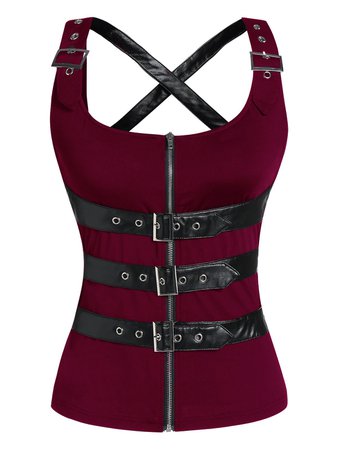 [35% OFF] Zip Up Cut Out Buckle Strap Gothic Tank Top | Rosegal