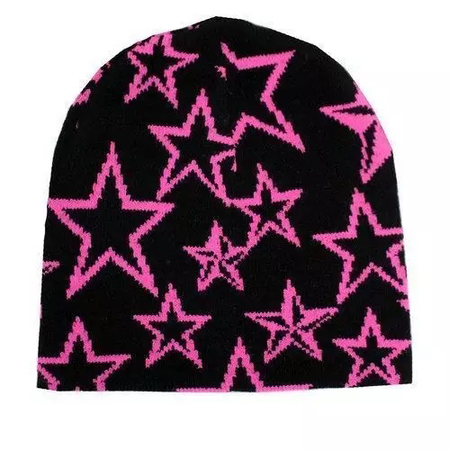 pink & black star beanie