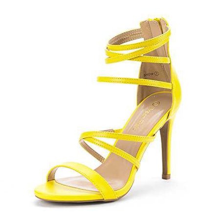 DREAM PAIRS SHOW Women’s New Strappy Gladiator High Heel Sandals Back Zipper Open Toe Pump Wedding Sandals YELLOW PU SIZE 9 – MakamaeBarcelona