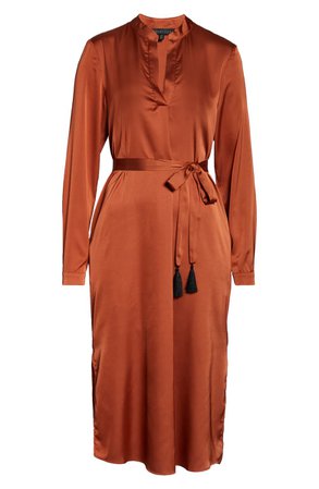 Forest Lily Long Sleeve Satin Shirtdress | Nordstrom