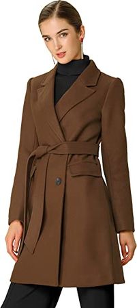 Amazon.com: Allegra K Women's Notch Lapel Double Breasted Belted Mid Long Outwear Winter Coat : Clothing, Shoes & Jewelry