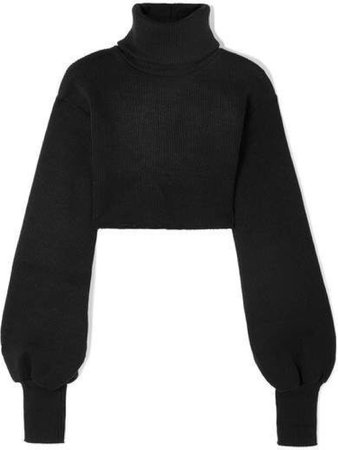Black Cropped Ribbed knit sweater