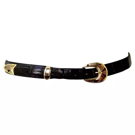 Handmade Belt 14k Solid Gold Buckle with Mother of Pearl/ Onyx Inlay For Sale at 1stDibs