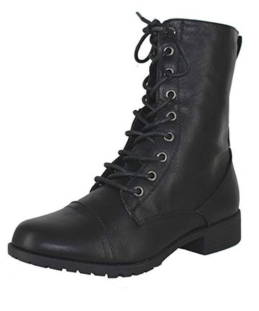 Amazon.com: Forever Link Womens Round Toe Military Lace up Knit Ankle Cuff Low Heel Combat Boots (6.5 M US, Black): Shoes