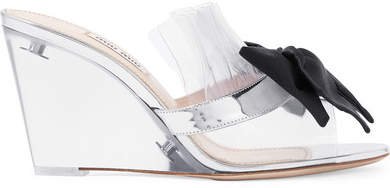 Bow-embellished Perspex And Metallic Leather Wedge Sandals - Silver