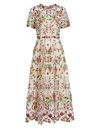 Shop Marchesa Notte Floral Midi-Dress | Saks Fifth Avenue