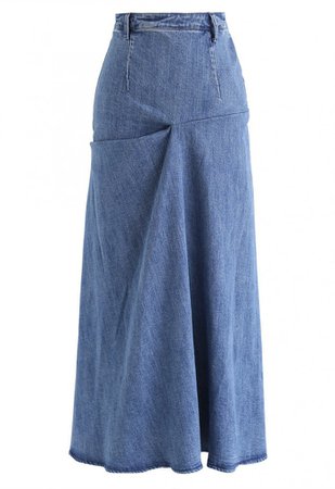 High-Waist Folded Denim Maxi Skirt - Skirt - BOTTOMS - Retro, Indie and Unique Fashion