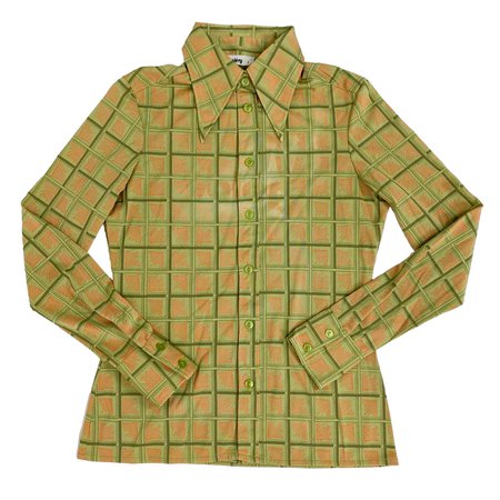70s vintage deadstock green and orange checked... - Depop