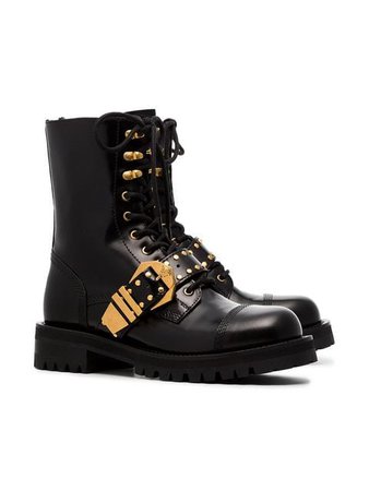 Versace Studded Belt Leather Brogued Boots