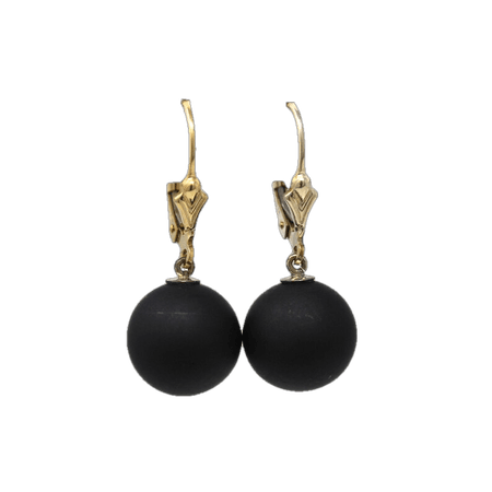 Antique Conversion Earrings - Victorian 14k Gold Filled Round Black Ball Beads - Circa 1890s Era Lever Back Dangle Drop Statement Jewelry