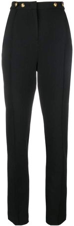 straight button trim trousers