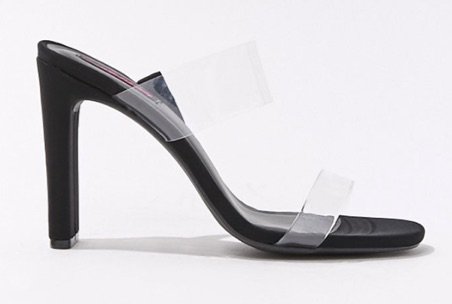 black clear strap heel