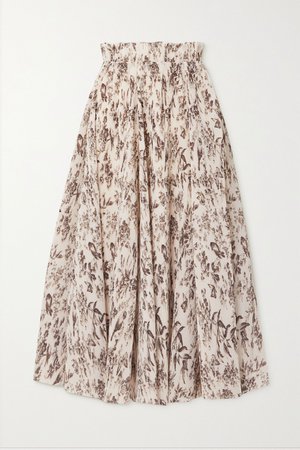 Ivory Wild Botanica floral-print plissé-crepe midi skirt | Zimmermann | NET-A-PORTER