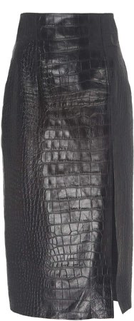 16Arlington Lipton High-Slit Croc-Effect Leather Pencil Skirt