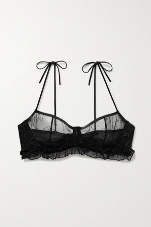 Black Falaise ruffled glittered stretch-tulle underwired soft-cup bra | Le Petit Trou | NET-A-PORTER