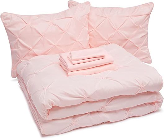 Amazon.com: Amazon Basics 7-Piece Lightweight Microfiber Bed-In-A-Bag Comforter Bedding Set - Full/Queen, Royal Blue Calvin Stripe : Home & Kitchen