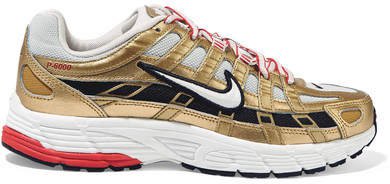 P-6000 Metallic Leather And Mesh Sneakers - Gold
