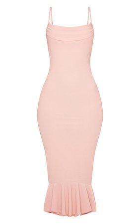 Dusty Pink Crepe Cowl Frill Hem Midi Dress | PrettyLittleThing