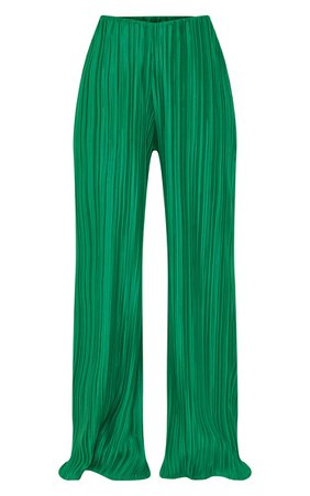 Bright Green Plisse Low Rise Wide Leg Pants | PrettyLittleThing USA