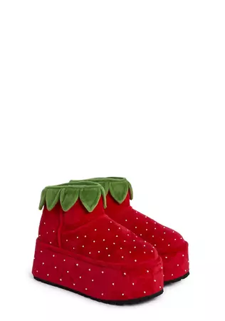 Dolls Kill x Strawberry Shortcake Strawberry Platform Booties Slippers - Red